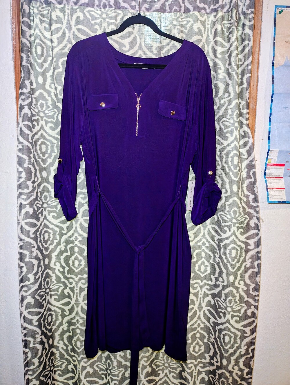 NWT Sz 3x PURPLE Emma & Michele Womens Roll-Tab Sleeve Business Career Dress